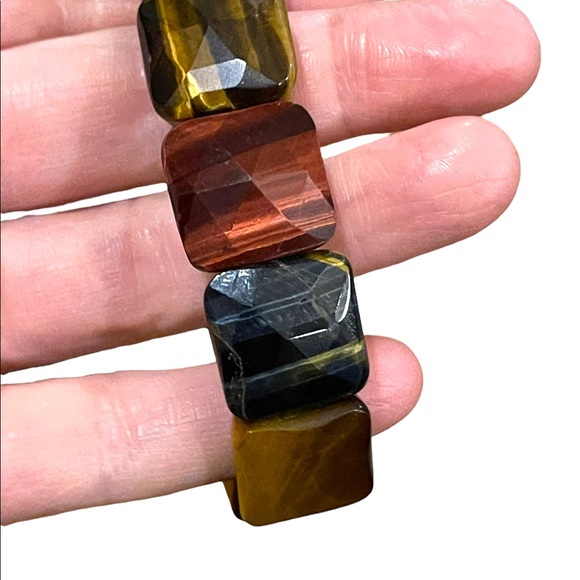- Kalifano Multi color Heavy Faceted Tiger eye gemstone bangle stretchy br… - Picture 9 of 12